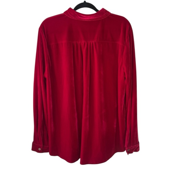 Umgee Sz 2XL Like New Deep Red Velvet Long Sleeve Button Down Shirt - Picture 7 of 8